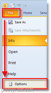 u programu Outlook 2010 vrpcu datoteke otvorite za otvaranje opcija