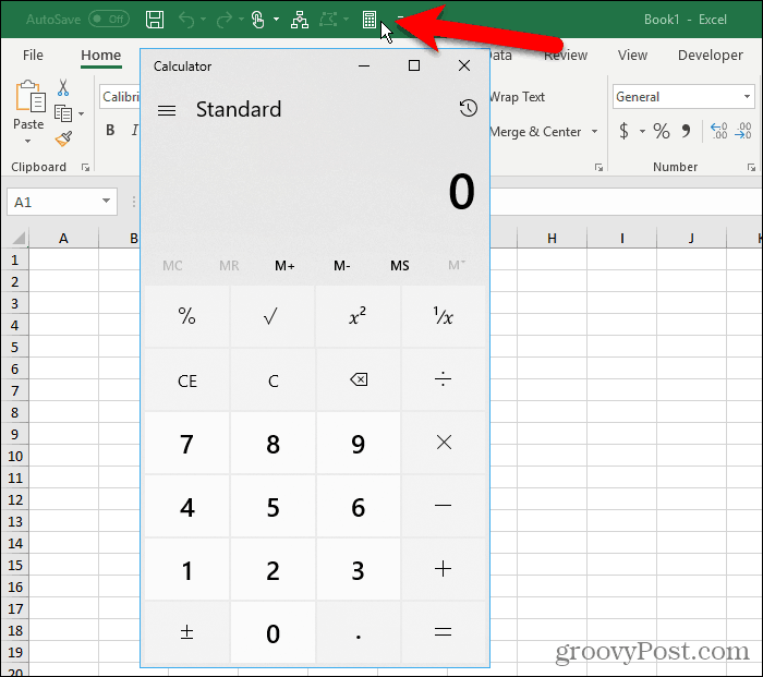 Windows Kalkulator na alatnoj traci za brzi pristup u Excelu