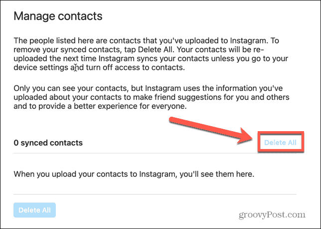 instagram izbriši sve kontakte