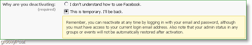 možete ponovno aktivirati facebook u bilo kojem trenutku, je li to stvarno deaktivacija?