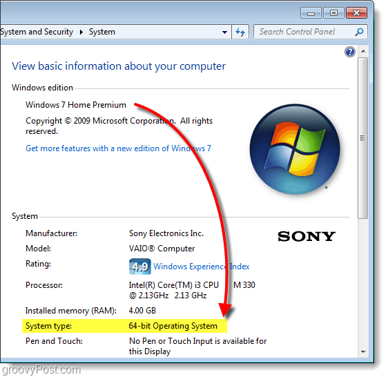 pronađite 64-bitnu ili 32-bitnu verziju sustava Windows 7