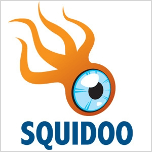 Ovo je snimka zaslona logotipa Squidoo, narančastog bića s četiri pipca i velikom plavom očnom jabučicom.