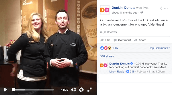 Dunkin Donuts koristi Facebook Live video za odvođenje obožavatelja iza kulisa.
