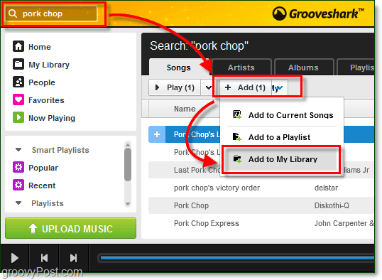 dodajte pretraživane pjesme u svoju glazbenu biblioteku Grooveshark