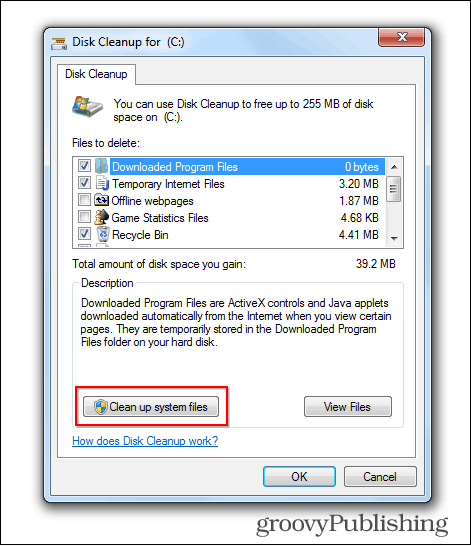 Windows 7 ažurirati izbrisati stare datoteke diska gumb za čišćenje