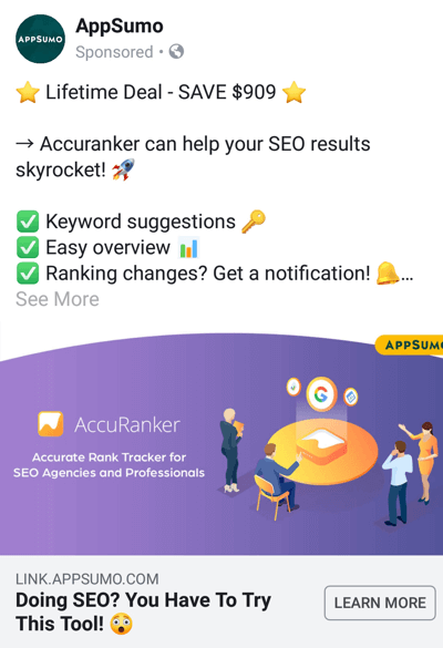 Facebook tehnike oglašavanja koje donose rezultate, primjer AppSumo koji nudi ponudu