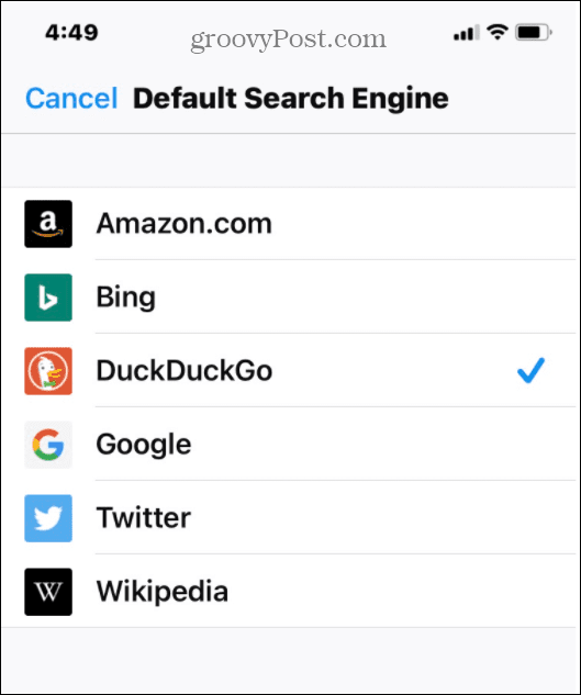 Firefox odabire zadani popis pretraživanja