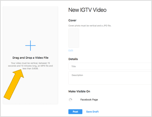 Povucite i ispustite datoteku za prijenos IGTV videozapisa na radnu površinu.