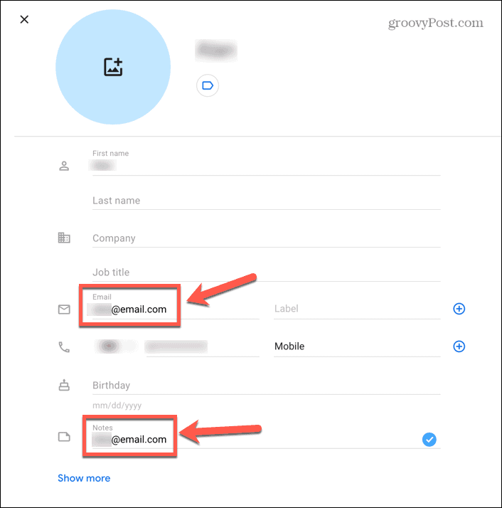 gmail kopiraj email adresu u bilješke