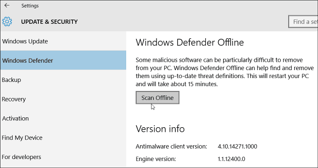 Windows 10 Defender omogućuje izvanmrežno skeniranje zlonamjernog softvera