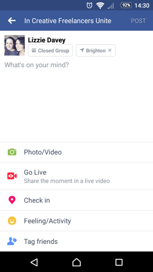 Da biste započeli koristiti Facebook Live, dodirnite Go Live kada stvarate status.