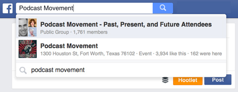 grupa pokreta podcasta u pretraživanju facebooka