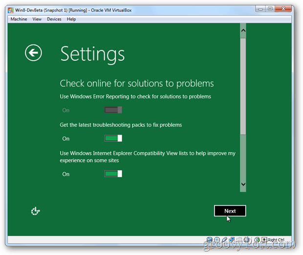 VirtualBox Windows 8 postavke privatnosti za internetska rješenja