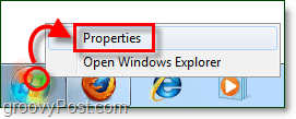 kako otvoriti svojstva izbornika start u Windows 7 