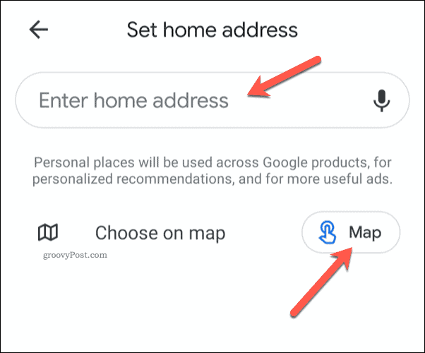 Postavljanje kućne adrese Google Maps na mobilnom uređaju