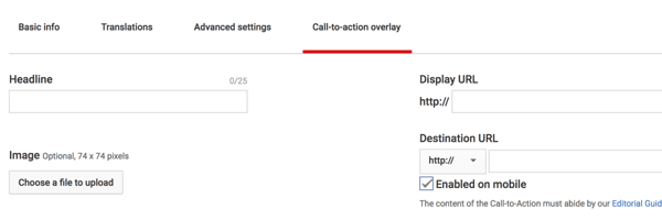 Kako postaviti YouTube oglasnu kampanju, korak 41, opcija za postavljanje sloja poziva na akciju