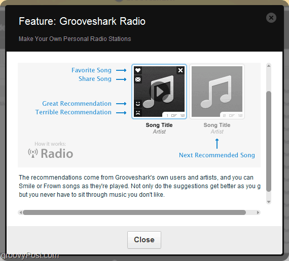 koristite Grooveshark preporučujući motor putem Grooveshark radija
