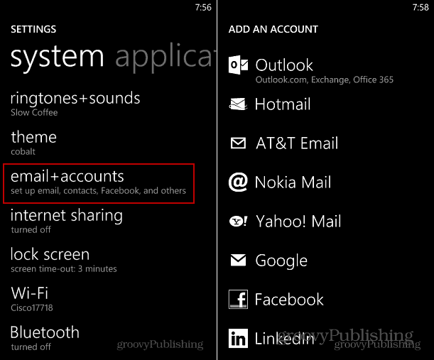 Dodajte račun Windows Phone 8