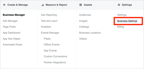 Da biste imali pristup klijentskom računu, otvorite Business Manager i idite na Business Settings.