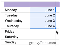 Punjenje ćelija datumima u Google tablicama