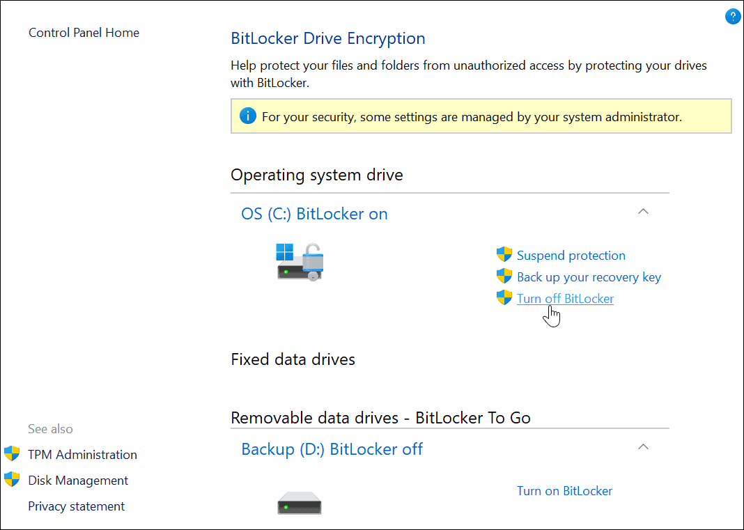 Isključite BitLocker