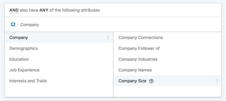 ciljajte LinkedIn oglase na temelju veličine tvrtke