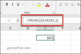 Funkcija TRUNC u Excelu na jednu decimalu