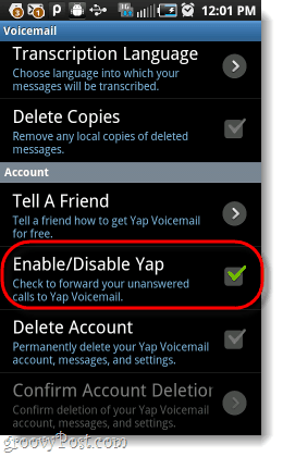 onemogućite yap sa svoje Android govorne pošte