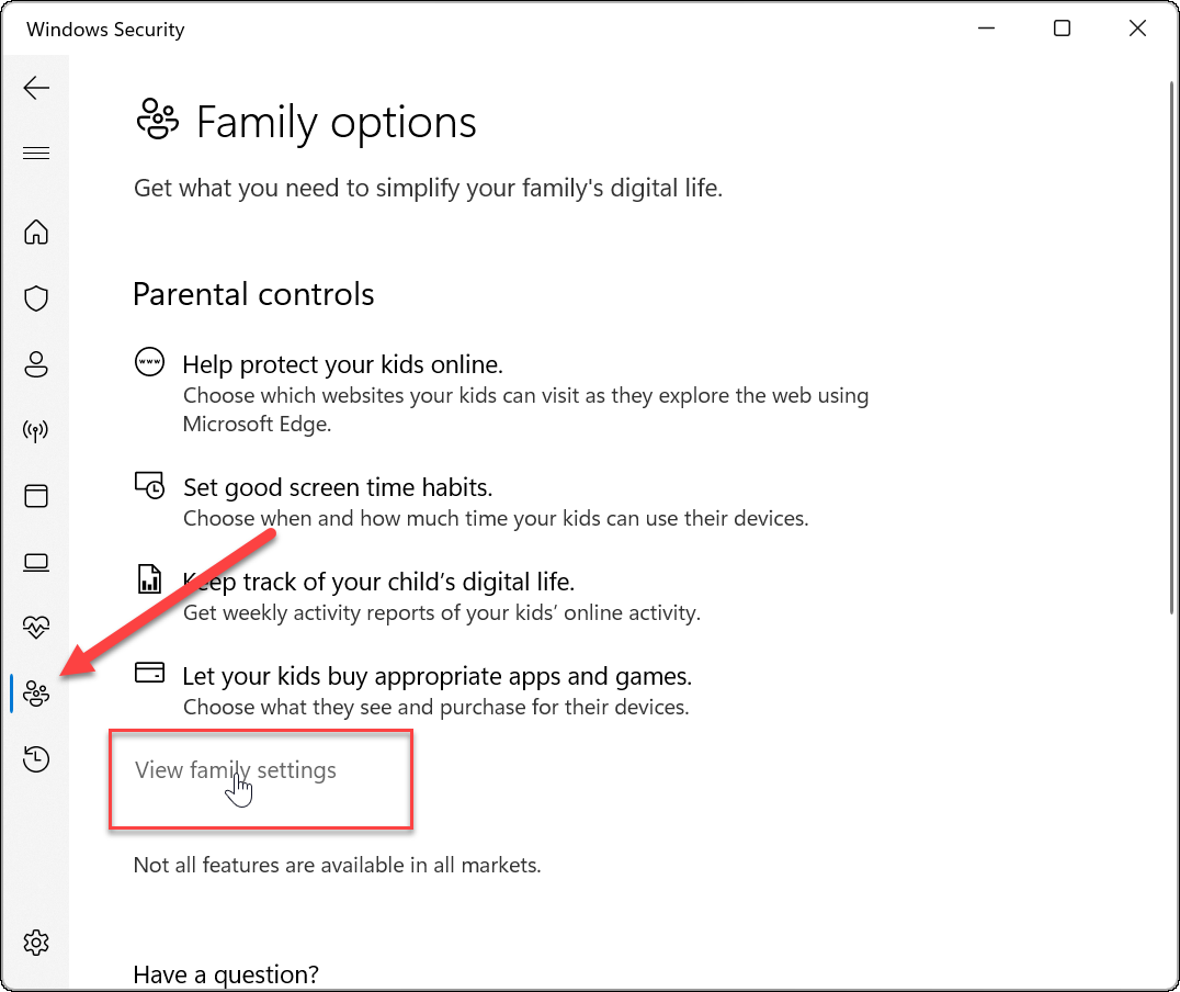 Mogućnosti obitelji sigurnosti sustava Windows