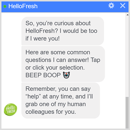 Bot HelloFresh Messenger objašnjava kako razgovarati s čovjekom.