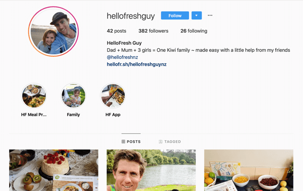 Kako regrutovati plaćene društvene utjecaje, primjer Instagram feeda s @hellofreshguy