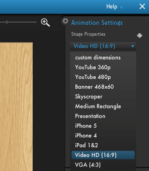 Kliknite izbornik Moovly Animation Settings da biste vidjeli opcije optimizacije video platforme.