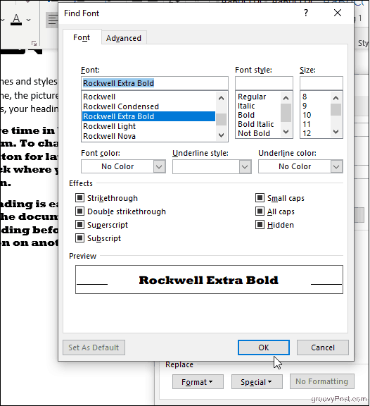 Otvorite prozor za pronalaženje teksta za Word