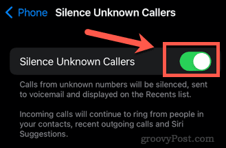 uključite tišinu nepoznati pozivatelji iphone