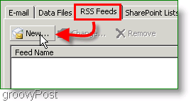 Snimka zaslona Microsoft Outlook 2007 Stvorite RSS feed