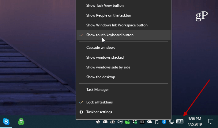 Tipka tipkovnice za dodir sustava Windows 10 Show