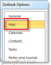 kliknite karticu s opcijama pošte u programu Outlook 2010