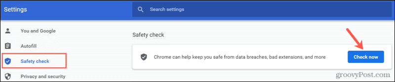 Izvršite sigurnosnu provjeru u Chromeu