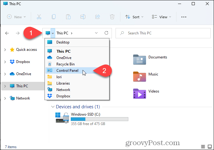 Otvorite upravljačku ploču pomoću File Explorera