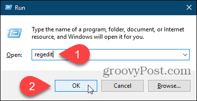 Otvorite uređivač registra pomoću dijaloškog okvira Run u sustavu Windows