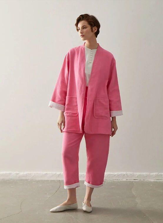 lcwaikiki kimono hlače odijelo ružičasto