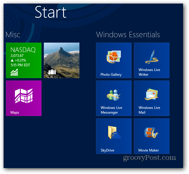 Početni zaslon Windows Essentials