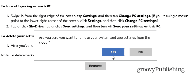 Uklonite sinkronizirane podatke iz SkyDrive-a u sustavu Windows 8.1