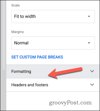 Postavite formatiranje te postavke zaglavlja i podnožja u pretpregledu ispisa Google tablica