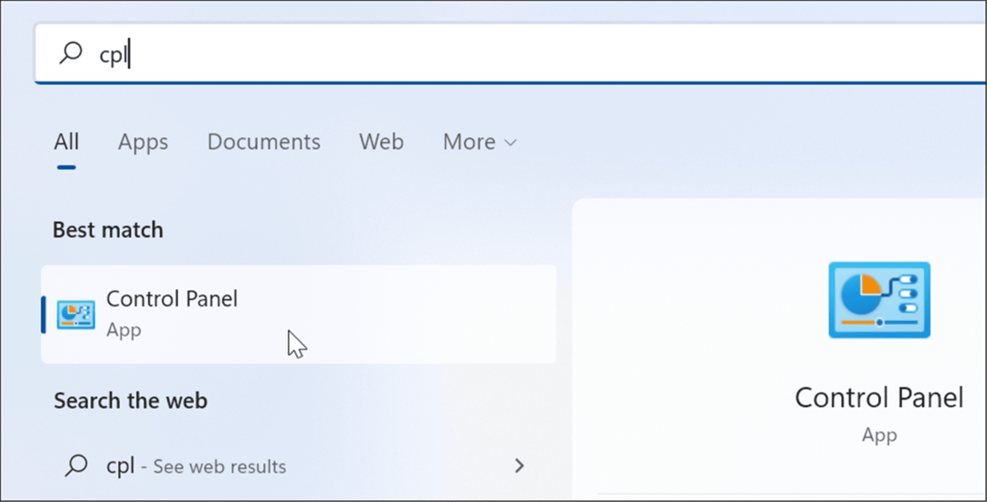 kontrolna ploča Windows 11 pretraživanje