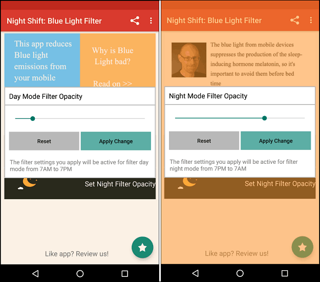 noćna smjena filtar za plavo svjetlo Android