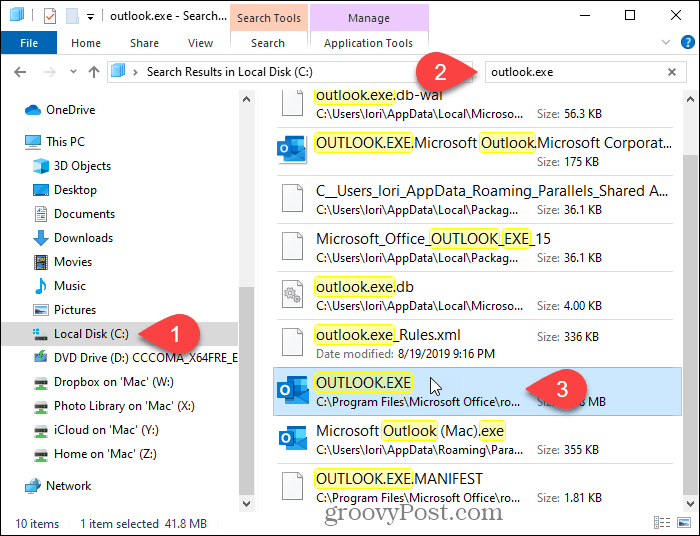 Potražite Outlook u File Exploreru