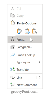 Pristup postavkama fonta u programu Word