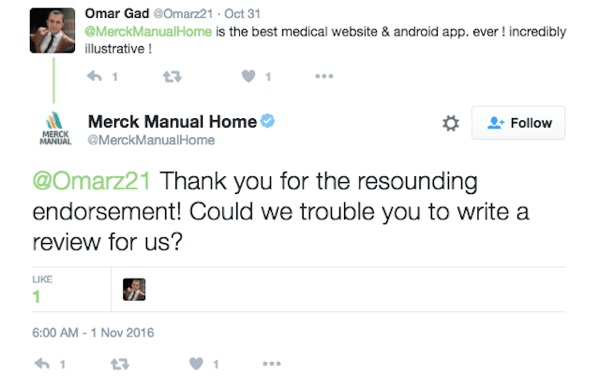 Merck Manual Home potiče kupca da ostavi recenziju za svoju aplikaciju.
