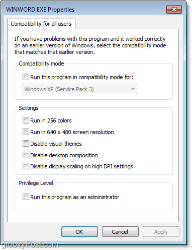 kako prilagoditi kompatibilnost postavki za sve korisnike Windows 7